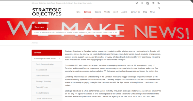 Service page of #2 Best Toronto PR Agency: Strategic Objectives