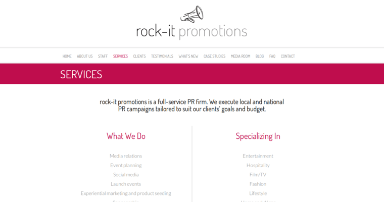 Service page of #10 Best Toronto PR Company: Rock-It Promotions