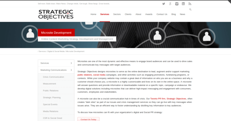 Development page of #2 Top Toronto Public Relations Firm: Strategic Objectives