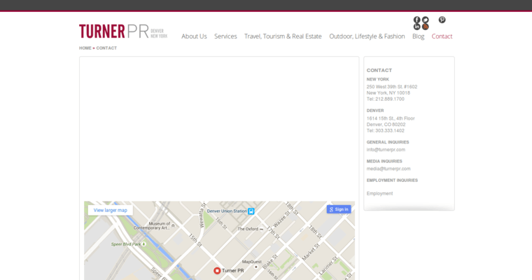 Contact page of #7 Best Travel PR Company: Turner PR