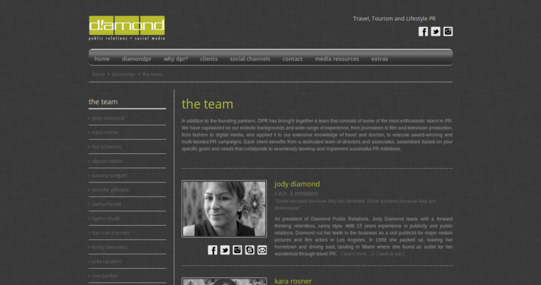 Team page of #8 Best Travel PR Firm: Diamond PR