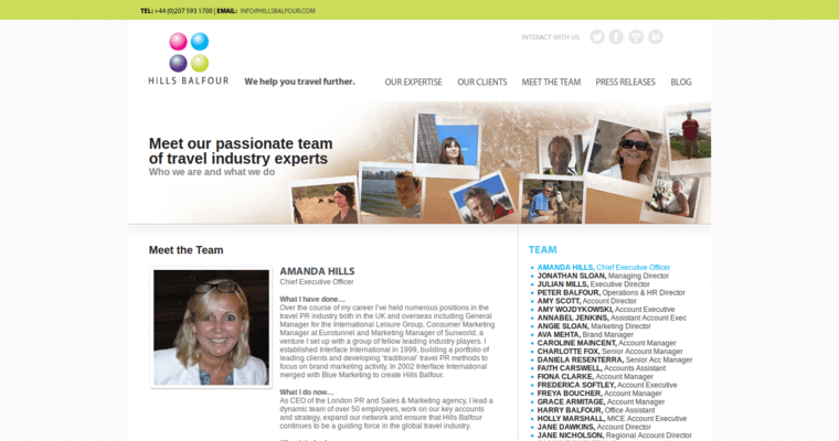 Team page of #5 Top Travel PR Agency: Hills Balfour