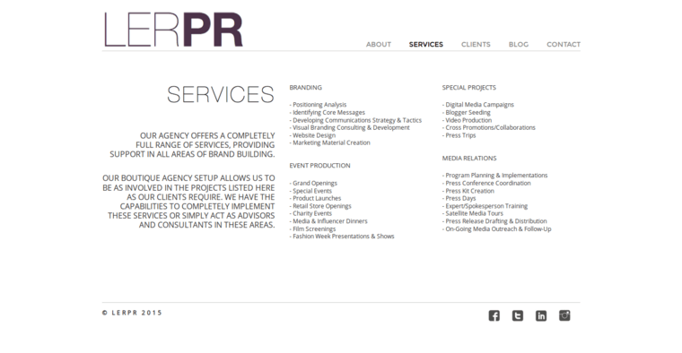 Service page of #4 Top Travel Public Relations Business: LER PR