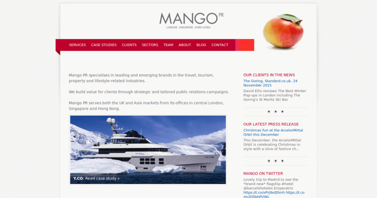 Home page of #1 Best Travel Public Relations Business: Mango PR