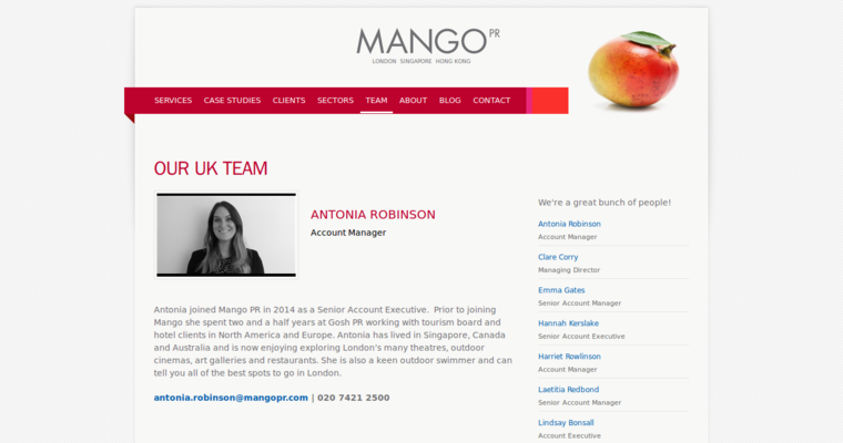 Team page of #2 Leading Travel Public Relations Business: Mango PR