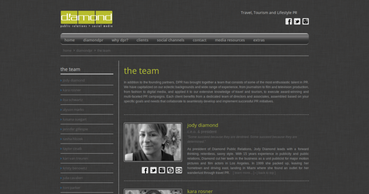 Team page of #9 Leading Travel Public Relations Firm: Diamond PR