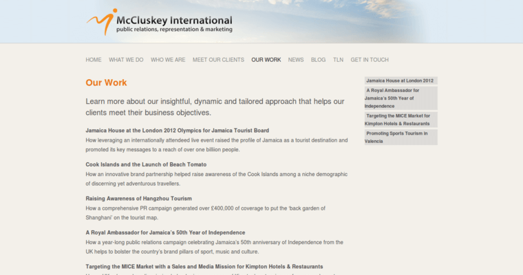 Work page of #9 Top Travel PR Business: McClusky International