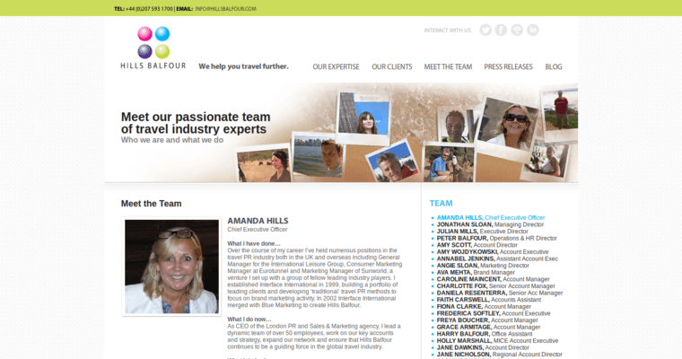 Team page of #5 Best Travel PR Business: Hills Balfour