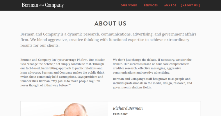 About page of #7 Leading Washington DC Public Relations Company: Berman & Co