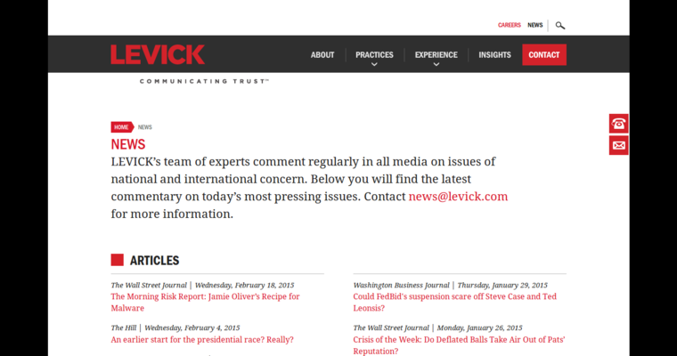 News page of #1 Best DC PR Company: Levick